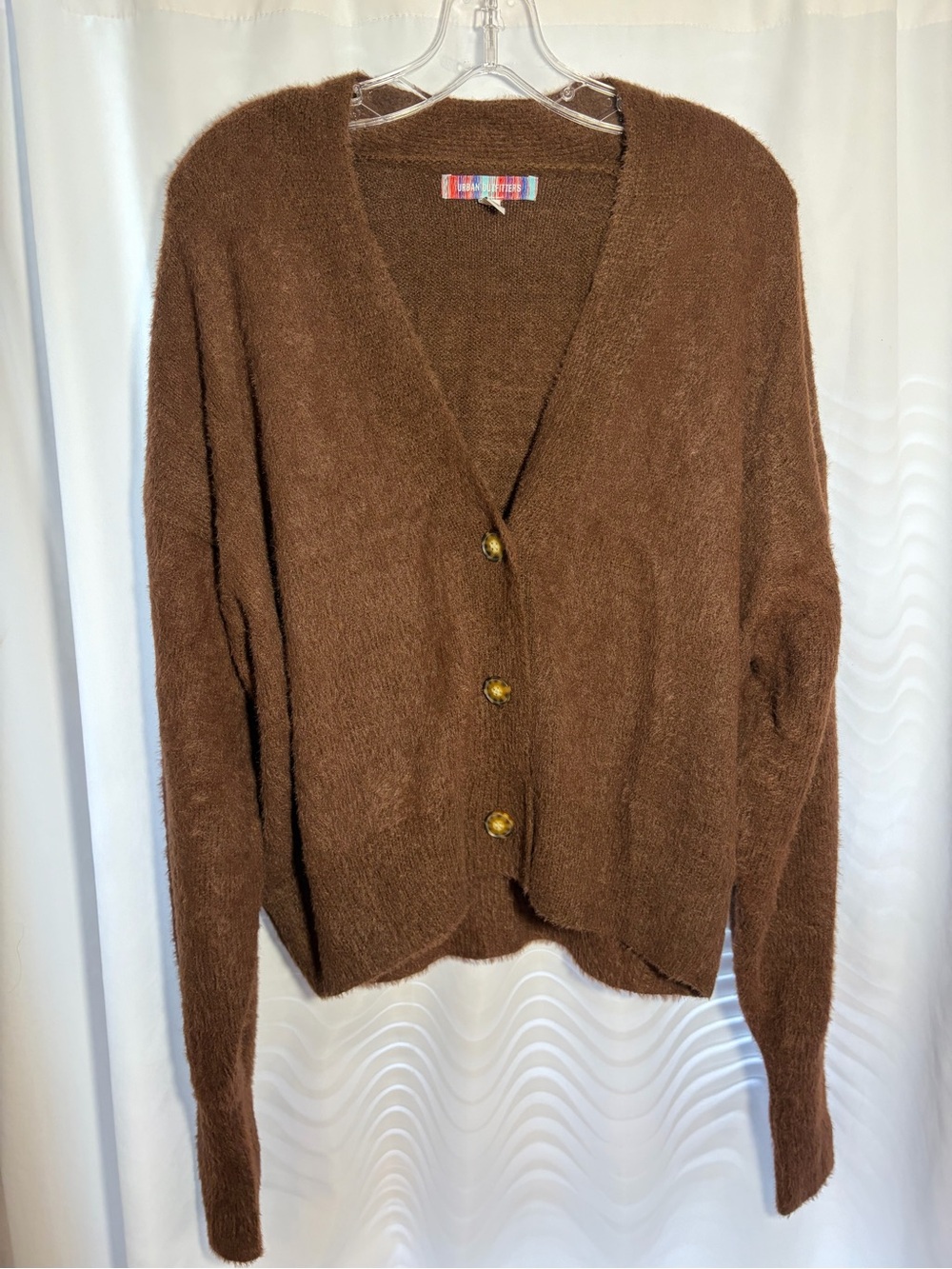 URBAN OUTFITTERS Brown Fuzzy V-Neck Cardigan Sweater size S